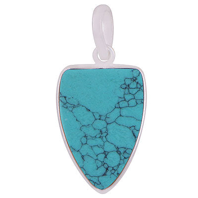 Gorgeous Gemstone Turquoise Shield Shape 925 Sterling Solid Silver Pendant - R101911-1