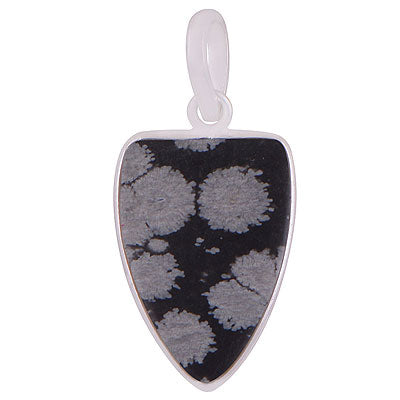 Gorgeous Gemstone Snowflake Obsidian Shield Shape 925 Sterling Solid Silver Pendant - R101911-11