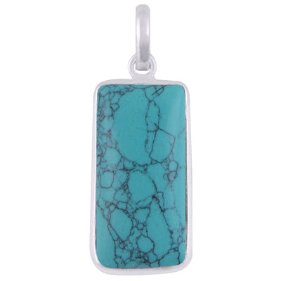 Alluring Elongated Gemstone Turquoise Rectangle Shape 925 Sterling Solid Silver Pendant - R101912-1