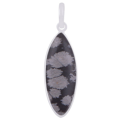 Gorgeous Elongated Gemstone Snowflake Obsidian Marquise Shape 925 Sterling Solid Silver Pendant - R101913-11