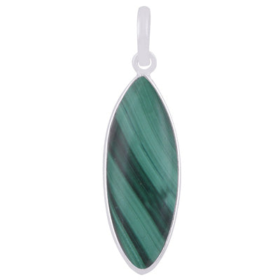 Gorgeous Elongated Gemstone Malachite Marquise Shape 925 Sterling Solid Silver Pendant - R101913-13
