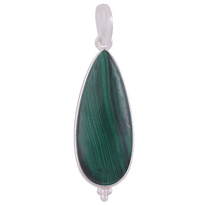 Gorgeous Elongated Gemstone Rawa Work Around Malachite Pear Shape 925 Sterling Solid Silver Pendant - R101914-12