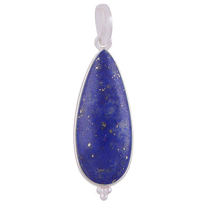Gorgeous Elongated Gemstone Rawa Work Around Lapis Pear Shape 925 Sterling Solid Silver Pendant - R101914-3