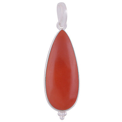 Gorgeous Elongated Gemstone Rawa Work Around Carnelian Pear Shape 925 Sterling Solid Silver Pendant - R101914-4