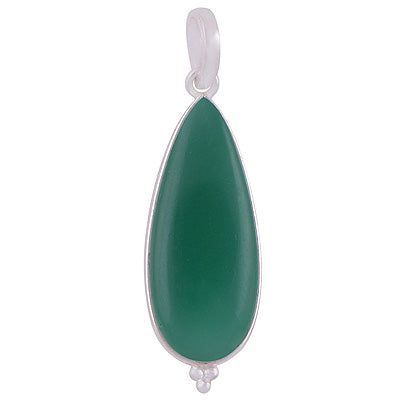 Gorgeous Elongated Gemstone Rawa Work Around Green Onyx Pear Shape 925 Sterling Solid Silver Pendant - R101914-5
