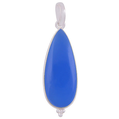 Gorgeous Elongated Gemstone Rawa Work Around Blue Chalcedony Pear Shape 925 Sterling Solid Silver Pendant - R101914-6