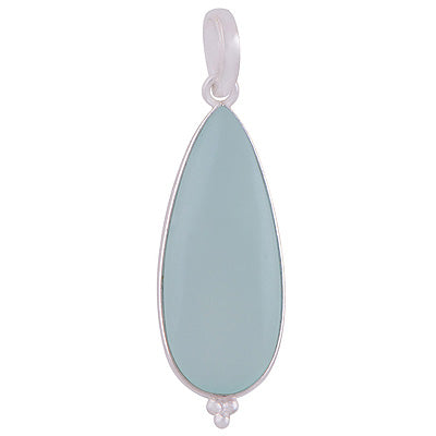 Gorgeous Elongated Gemstone Rawa Work Around Aqua Chalcedony Pear Shape 925 Sterling Solid Silver Pendant - R101914-7