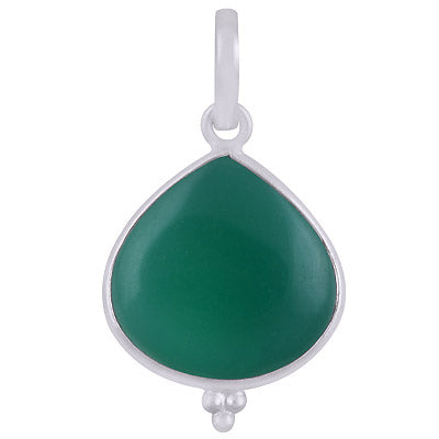 Beautiful Gemstone Rawa Work Around Green Onyx Pear Shape 925 Sterling Solid Silver Pendant - R101915-6