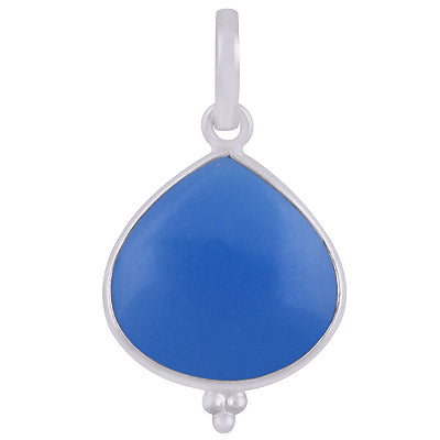 Beautiful Gemstone Rawa Work Around Blue Chalcedony Pear Shape 925 Sterling Solid Silver Pendant - R101915-7