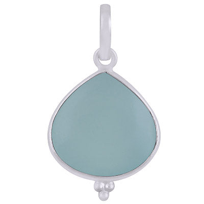 Beautiful Gemstone Rawa Work Around Aqua Chalcedony Pear Shape 925 Sterling Solid Silver Pendant - R101915-8
