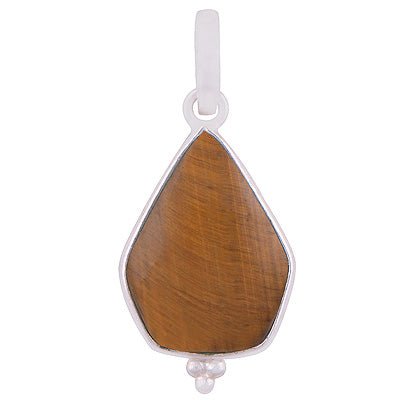 Stunning Gemstone Rawa Work Around Tiger's Eye Pentagon Shape 925 Sterling Solid Silver Pendant - R101916-12