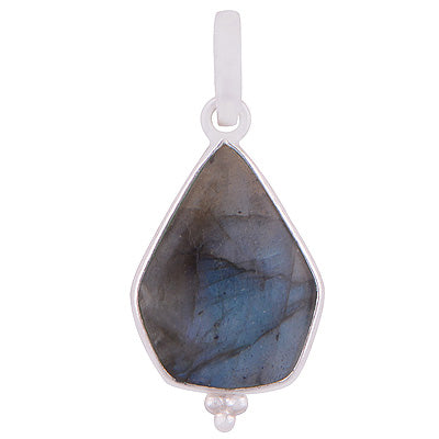 Stunning Gemstone Rawa Work Around Labradorite Pentagon Shape 925 Sterling Solid Silver Pendant - R101916-3