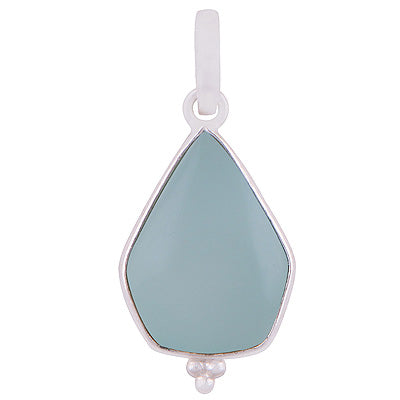 Stunning Gemstone Rawa Work Around Aqua Chalcedony Pentagon Shape 925 Sterling Solid Silver Pendant - R101916-8