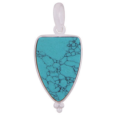 Gorgeous Gemstone Rawa Work Around Turquoise Shield Shape 925 Sterling Solid Silver Pendant - R101918-1