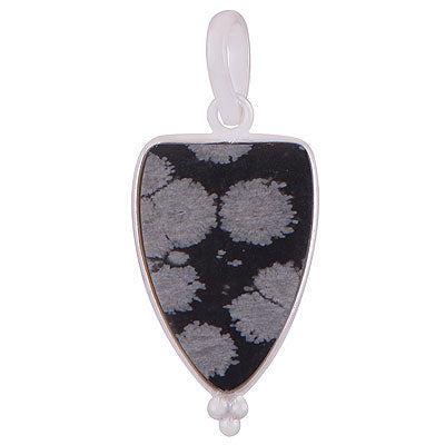 Gorgeous Gemstone Rawa Work Around Snowflake Obsidian Shield Shape 925 Sterling Solid Silver Pendant - R101918-11