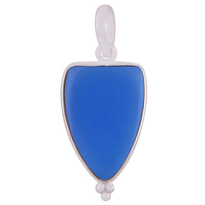 Gorgeous Gemstone Rawa Work Around Blue Chalcedony Shield Shape 925 Sterling Solid Silver Pendant - R101918-7