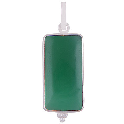 Alluring Elongated Gemstone Rawa Work Around Green Onyx Rectangle Shape 925 Sterling Solid Silver Pendant - R101919-6