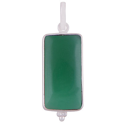 Alluring Elongated Gemstone Rawa Work Around Green Onyx Rectangle Shape 925 Sterling Solid Silver Pendant - R101919-6