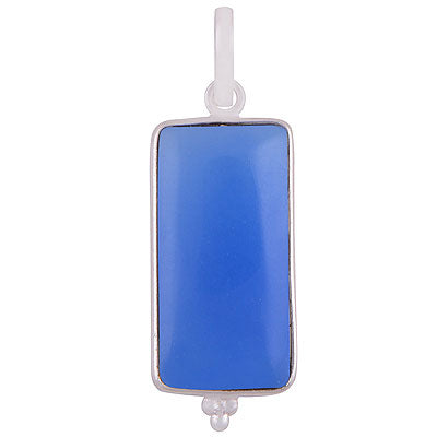 Alluring Elongated Gemstone Rawa Work Around Blue Chalcedony Rectangle Shape 925 Sterling Solid Silver Pendant - R101919-7