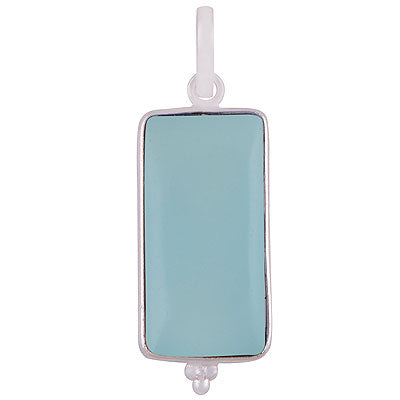 Alluring Elongated Gemstone Rawa Work Around Aqua Chalcedony Rectangle Shape 925 Sterling Solid Silver Pendant - R101919-8