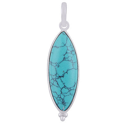 Gorgeous Elongated Gemstone Rawa Work Around Turquoise Marquise Shape 925 Sterling Solid Silver Pendant - R101920-1