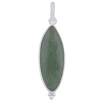 Gorgeous Elongated Gemstone Rawa Work Around Green Aventurine Marquise Shape 925 Sterling Solid Silver Pendant - R101920-10