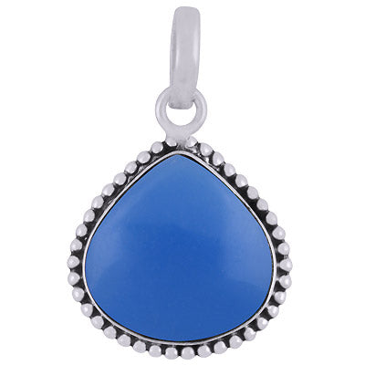 Gorgeous Rawa Work Around Blue Chalcedony Drop Shape 925 Sterling Solid Silver Pendant - R101922-8