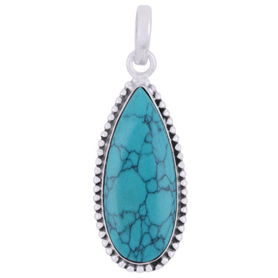 Alluring Rawa Work Around Turquoise Pear Shape 925 Sterling Solid Silver Pendant - R101923-1