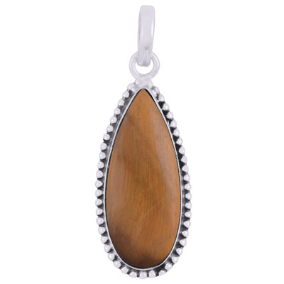 Alluring Rawa Work Around Tiger's Eye Pear Shape 925 Sterling Solid Silver Pendant - R101923-12