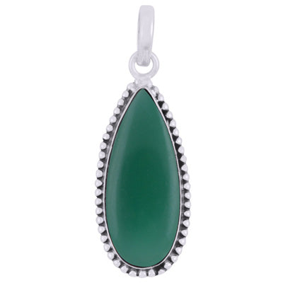 Alluring Rawa Work Around Green Onyx Pear Shape 925 Sterling Solid Silver Pendant - R101923-7