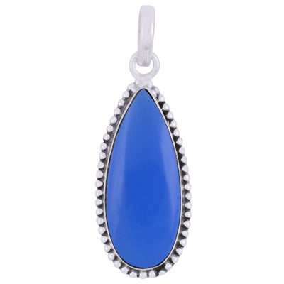 Alluring Rawa Work Around Blue Chalcedony Pear Shape 925 Sterling Solid Silver Pendant - R101923-8