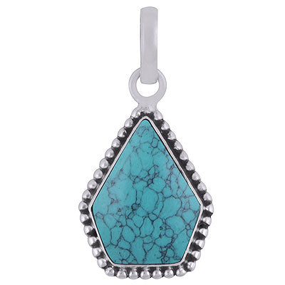 Stunning Rawa Work Around Turquoise Pentagon Shape 925 Sterling Solid Silver Pendants - R101924-1