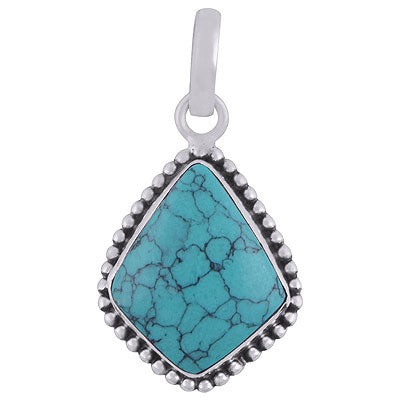 Beautifully Handcrafted Rawa Work Around Turquoise Kite Shape 925 Sterling Solid Silver Pendant - R101925-1