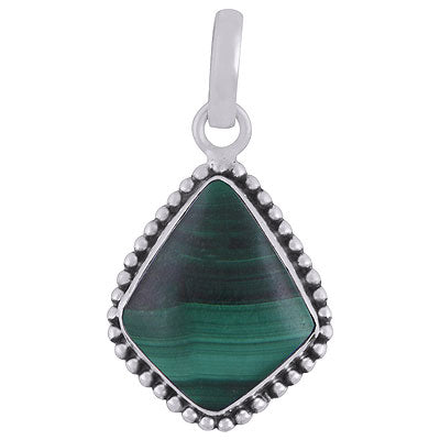 Beautifully Handcrafted Rawa Work Around Malachite Kite Shape 925 Sterling Solid Silver Pendant - R101925-13