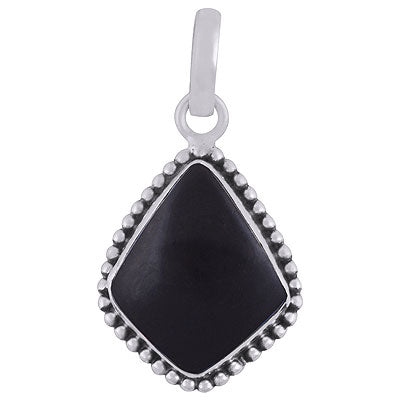 Beautifully Handcrafted Rawa Work Around Black Onyx Kite Shape 925 Sterling Solid Silver Pendant - R101925-14