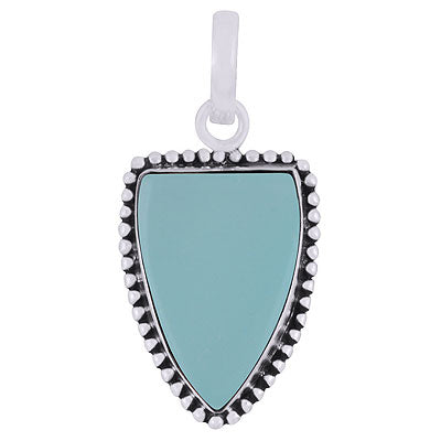Magnificent Rawa Work Around Aqua Chalcedony Shield Shape 925 Sterling Solid Silver Pendants - R101926-9