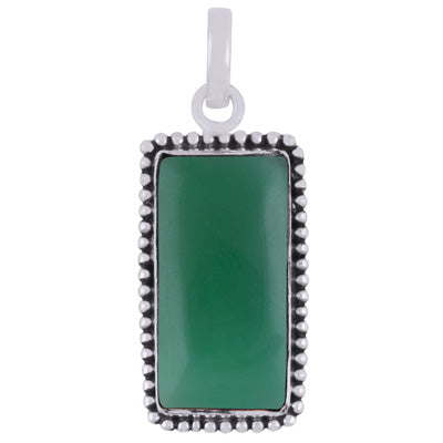 Alluring Oxidised Rawa Work Around Green Onyx Rectangle Shape 925 Sterling Solid Silver Pendant - R101927-7