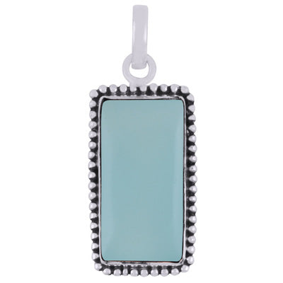Alluring Oxidised Rawa Work Around Aqua Chalcedony Rectangle Shape 925 Sterling Solid Silver Pendant - R101927-9