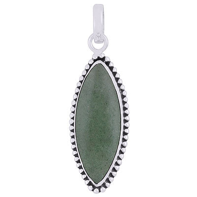 Stunning Oxidised Rawa Work Around Green Aventurine Marquise Shape 925 Sterling Solid Silver Pendant - R101928-10