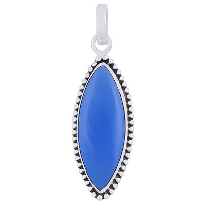Stunning Oxidised Rawa Work Around Blue Chalcedony Marquise Shape 925 Sterling Solid Silver Pendant - R101928-8