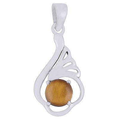 Beautiful Prong setting Around Tiger's Eye Round Shape 925 Sterling Solid Silver Pendants - R101931-11