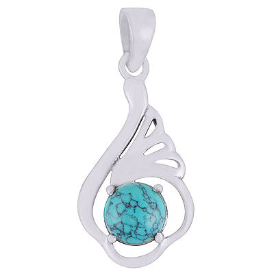 Beautiful Prong setting Around Turquoise Round Shape 925 Sterling Solid Silver Pendants - R101931-3