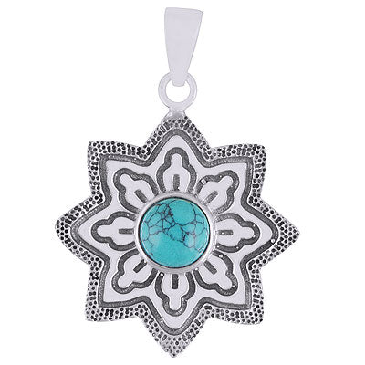Gorgeous Handcrafted Work Around Turquoise Round Shape 925 Sterling Solid Silver Pendants - R101933-3