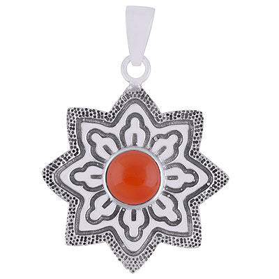 Gorgeous Handcrafted Work Around Carnelian Round Shape 925 Sterling Solid Silver Pendants - R101933-7