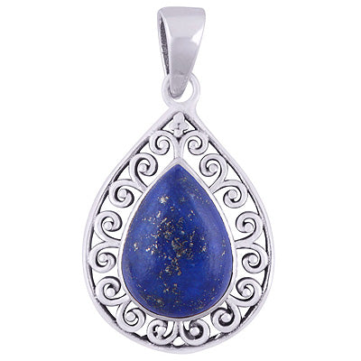 Stunning Handcrafted Around Lapis Pear Shape 925 Sterling Solid Silver Pendants - R101934-6