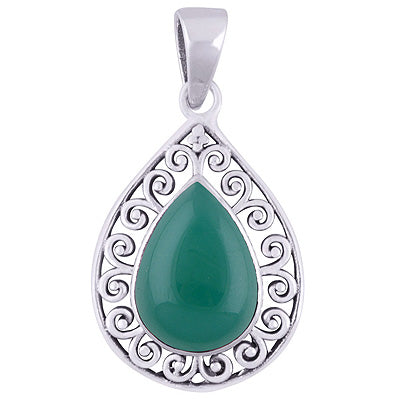 Stunning Handcrafted Around Green Onyx Pear Shape 925 Sterling Solid Silver Pendants - R101934-7