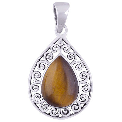 Stunning Handcrafted Around Tiger's Eye Pear Shape 925 Sterling Solid Silver Pendants - R101934-8