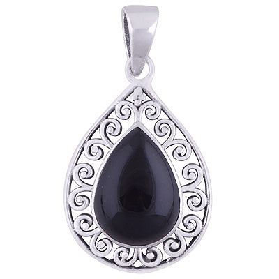 Stunning Handcrafted Around Black Onyx Pear Shape 925 Sterling Solid Silver Pendants - R101934-9