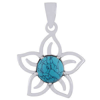 Gorgeous Flower Around Turquoise Round Shape 925 Sterling Solid Silver Pendant - R101936-3