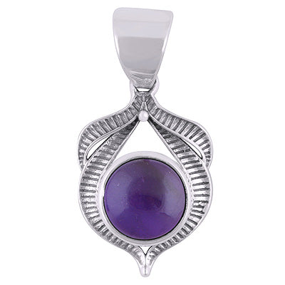 Beautiful Handcrafted Oxidised Work Around Amethyst Round Shape 925 Sterling Solid Silver Pendants - R101938-1